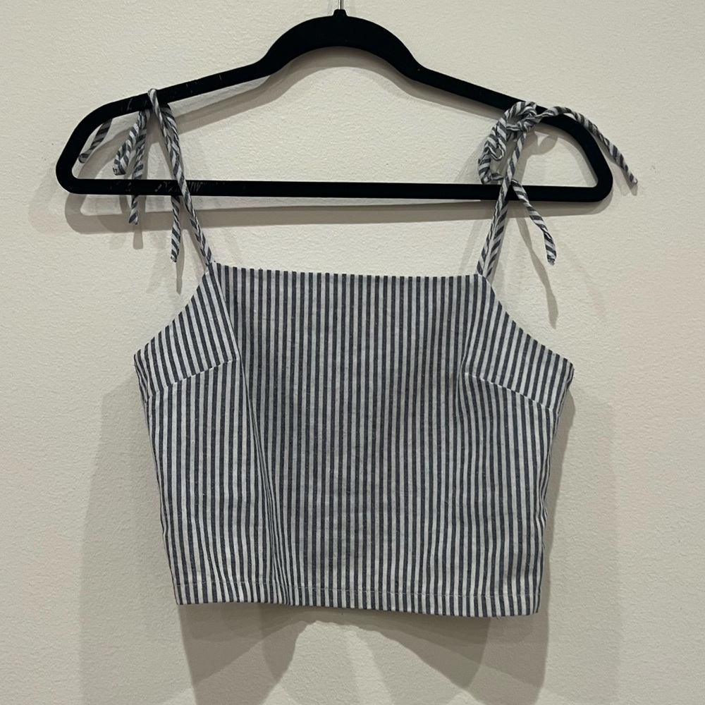 John Galt Blue & White Striped Tank Top with Cute Adjustable Tie Straps